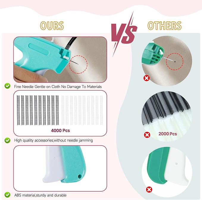Aqua and White Mini Tagging Stitch Gun for Clothing- Tagging Gun Clothes Stapler Sewing Hemming Tool Stitching Gun with 6 Needles and 2000 Blackand 2000 White Fasteners
