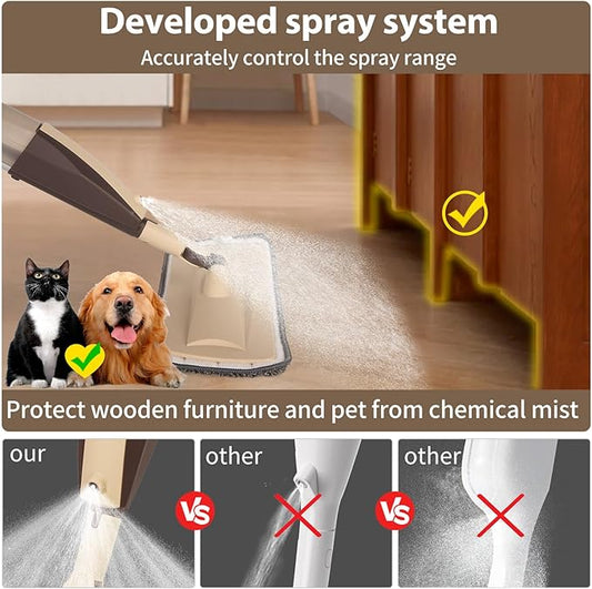 Mops for Floor Cleaning, 50 inch Spray Mop with 400ml Refillable Bottle and 3 Replacement Pads Dry Wet FloorCleaning Household or Commercial Use for Hardwood Laminate Tile Ceramic (Brown)