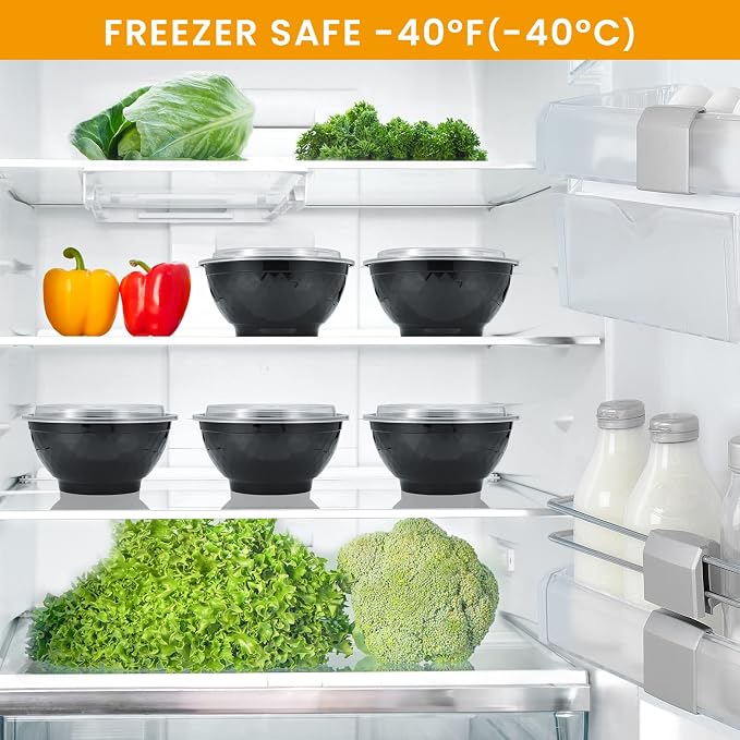Kitch’nMore 36oz Extra-Thick Meal Prep Bowls with Lids, Plastic Containers with Clear Covers for Noodles, Poke Bowl, Salad, Soup - Freezer, Microwave & Dishwasher-Safe (30Pack)