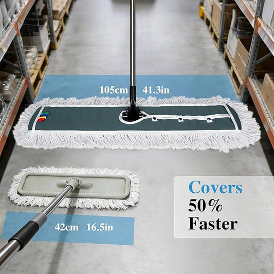 Commercial Mop,Masthome 42" Heavy Duty Dust Mop with Stainless Steel Handle,Large Industrial Mops for Floor Cleaning with 1 Cotton & 1 Microfiber Pad,Wet & Dry Large Mops for Home,Garage,School,Mall