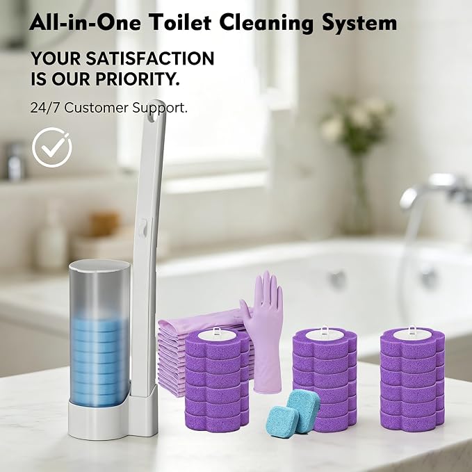 Disposable Toilet Brush, All-in-One Toilet Cleaning Kit - with 18 Refills, 12 Extended Cleaning Gloves &12 Deep Clean Tablets - No Touch Bathroom Wand, Zero-Touch Cleaning System for Home & Apartment