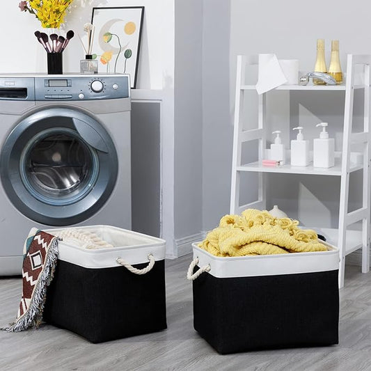 Bidtakay Black Storage Bins Storage Baskets for Shelves Decorative Basket Set of 2 Fabric Cloth Bins for Organizing 16x11.8x11.8 in Large Tall Baskets with Soft Handles for Home Office Living Room