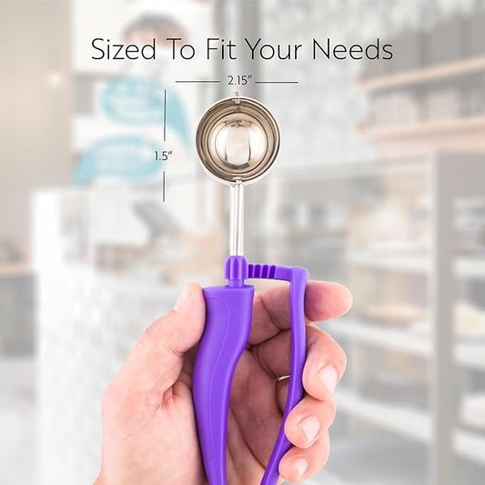 Restaurantware Portion Control Scoop 1 Stainless Steel 0.86 Ounce Ambidextrous Handle Serving Scoop, Purple Color-Coded Commercial Kitchen Baking Tool For Cookie Dough Or Mashed Potatoes