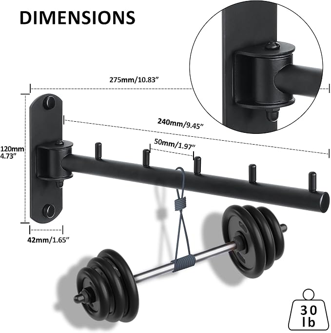 Mooche Swing Clothes Hanger Rack, Garment Racks 9.45" Long, Black | 180°Rotation Laundry Drying Rack 304 Stainless Steel Space Saving Wall Mounted for Laundry Room Bedroom Balcony