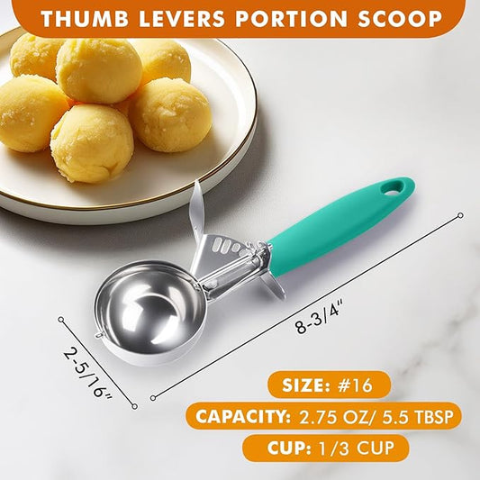 JUNADAEL J Portion Scoop, 2.75 OZ Disher Scoop, #16 Cookie Scoops, Green Handle, for Portion Control, Cookie Dough, Cupcake Batter, Ice Cream, Muffin, Mashed Potatoes