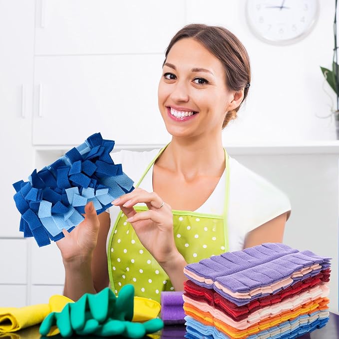 Zubebe 12 Pcs Duster Refill Reusable Fleece Duster Refills Feather Flat Dusters Multi Surface Washable Cleaning Pads Tools for Home, Blinds, Car, Pet, Furniture, Fans (Colorful)