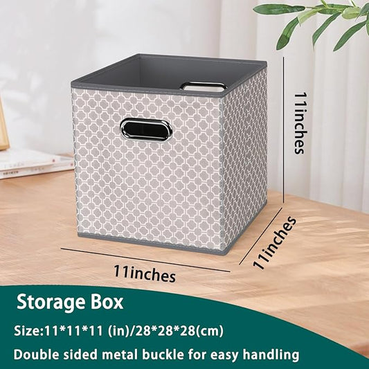 Fabric storage bins Cubes, Fabric Cube Organizer with Handle, Foldable Cube Bins for Cloth or Accessary Storage, 11x11x11, Set of 3, (Light Grey)