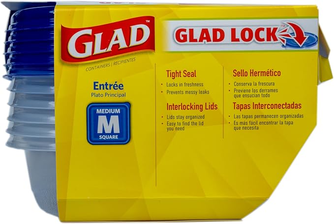 Glad GladWare Entree Food Storage Containers with Lids, Medium Square BPA Free Plastic for Meal Prep and Lunches, Lock Tight Seal, Microwave and Dishwasher Safe, 25 Oz, 5 Count - 6 Pack