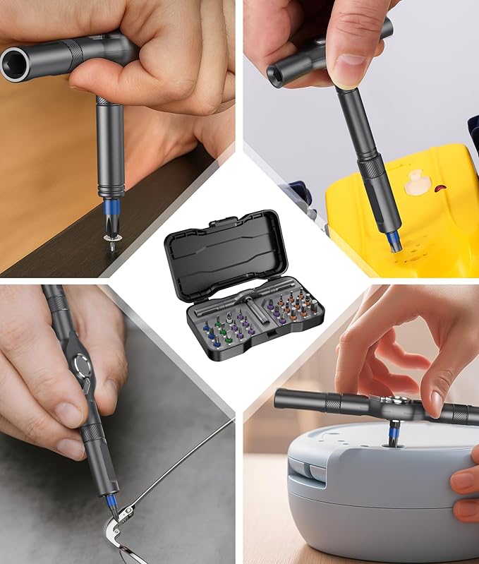 24 in 1 Magnetic Ratchet Screwdriver Set – Multi Bit Precision Repair Tool Kit with Detachable Handle, S2 Steel Bits, Portable Storage Case for Furniture, Computer, Bicycle, Electronics