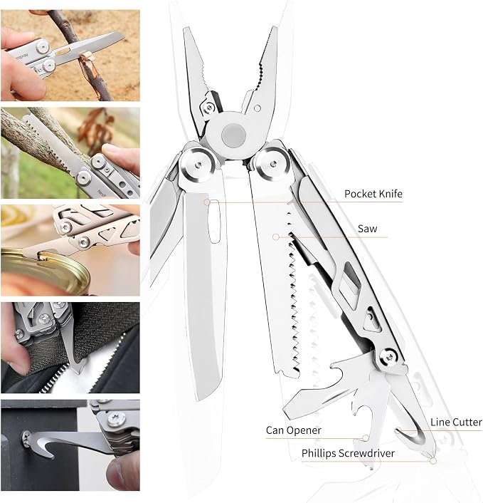 NexTool Flagship Pro Multitool Pliers with Full-size Scissors (Silver) | 16-in-1 Multi-tool, Safety Locking, Replaceable YG8 wire cutters, Tool for Camping, Survival, Fishing, Repair, Gifts for Men