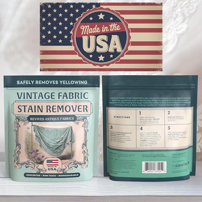 Vintage Fabric Stain Remover & Restoration Soak for Antique Quilts & Linens | 15oz, Cleans Retro Fabric, Gently Removes Yellowing & Tough Stains, Safe for Vintage Textiles, Doilies & Dresses, Made in USA