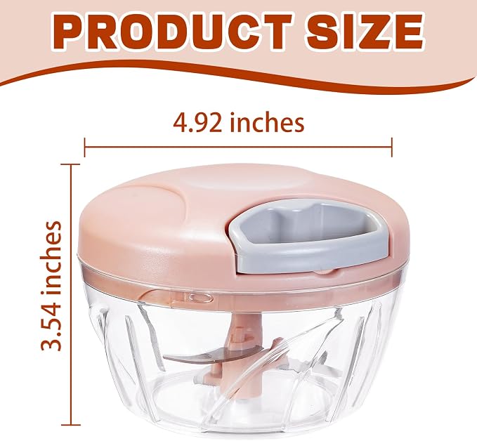 Manual Food Processor Vegetable Chopper, Portable Hand Pull String Garlic Mincer Onion Cutter for Veggies, Suitable for Vegetables, Ginger, Garlic, Fruits, Onion, Potato, Salad (Pink 500 ml)