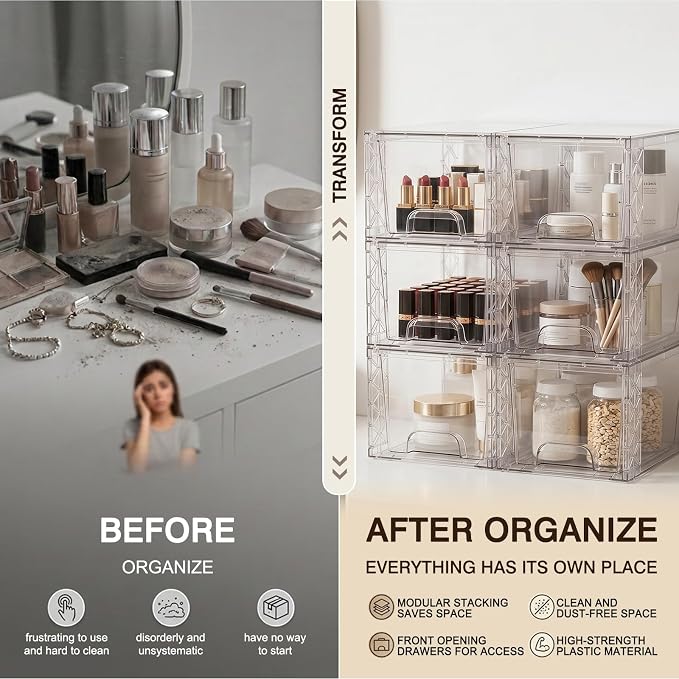 Stackable Storage Drawers 8 Pack 7in Under Bathroom Sink Organizer Boxes