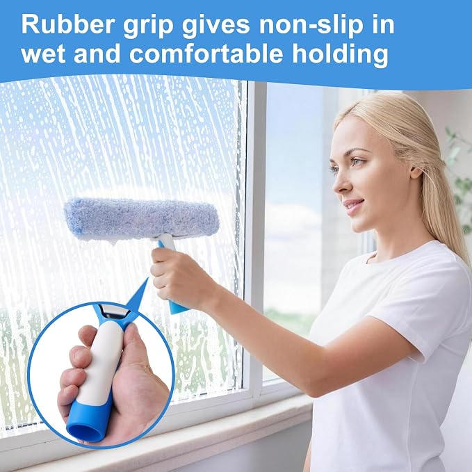 Mitclear Professional Window Cleaning Kit 10IN, Windows Cleaner Tool with Silicone Squeegee, Microfiber Scrubber & Cloth, Window Washing Equipment or Home Shower Glass Doors Car Windshield