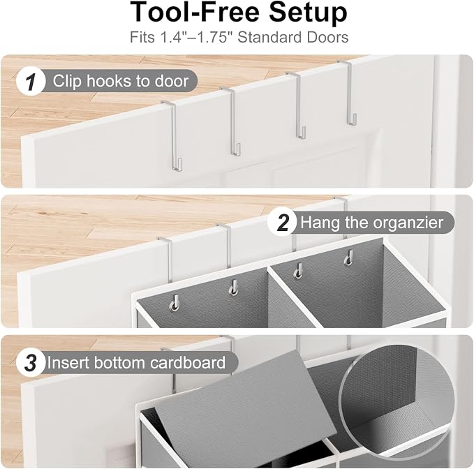 Over the Door Hanging Organizer - Closet Door Organizer and Storage with Large Pockets, Swing-Proof Behind The Door Organizer for Bathroom Nursery (Grey, 1 Pack -Extra Large 6 Tier)