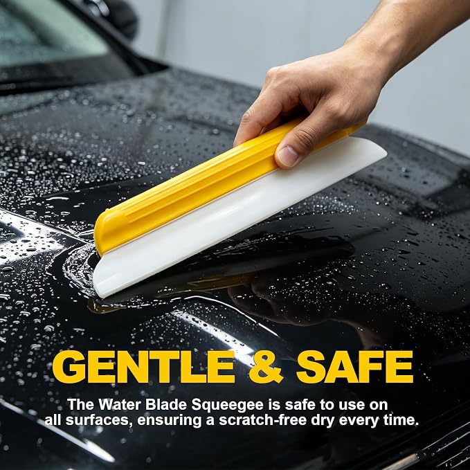 2 Pack 14 Inch Car Drying Squeegee, Yellow Flexible Silicone Water Blade for Window Shower, Auto T-Bar Rubber Wiper for Windshield & Bathroom