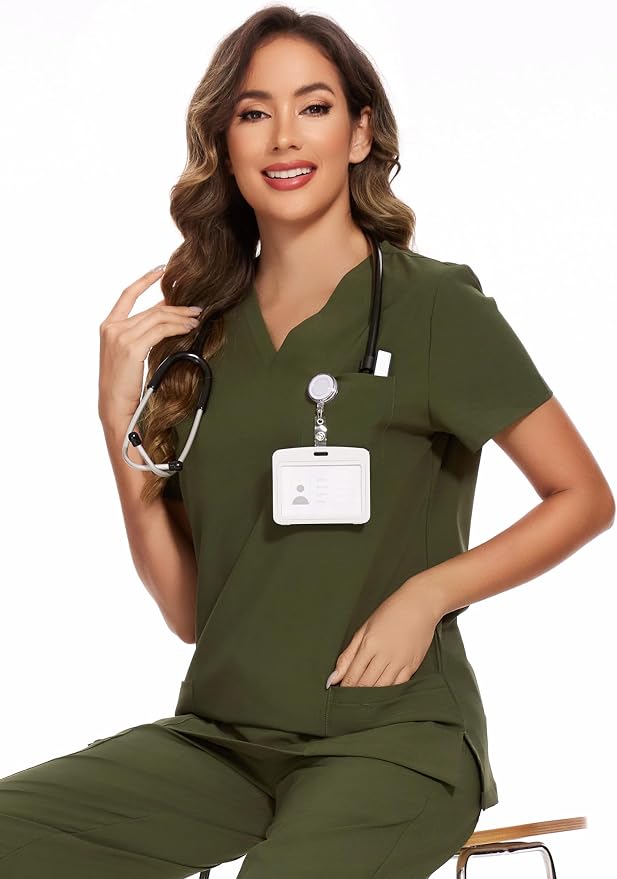 Scrubs Tops for Woman - Soft Stretch, V-Neck Tops | 3 Pockets, Side Split Design, Short Sleeve, Breathable & Lightweight Nursing Shirt, Easy-Care Fabric for All-Day Comfort