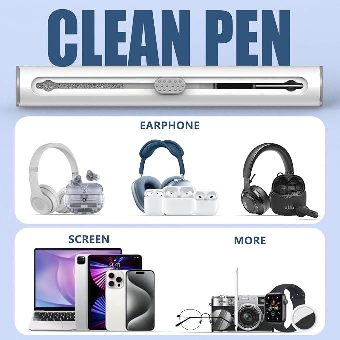 Inesore Multi Cleaning Kit for AirPods & All Earbuds (White+Cleaning Cloth) | Metal Tip, High-Density Soft Brush, Flocked Sponge Tip, 3 in 1 Design, Compact & Lightweight, Easy Operation, Easy to Carry