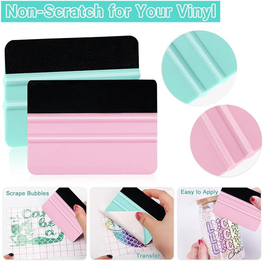 WRAPXPERT Vinyl Squeegee Tool,2 Pack Squeegees for Vinyls Pink and Teal,Felt Squeegee Vinyls Scraper Tool for Crafting Vinyl Application