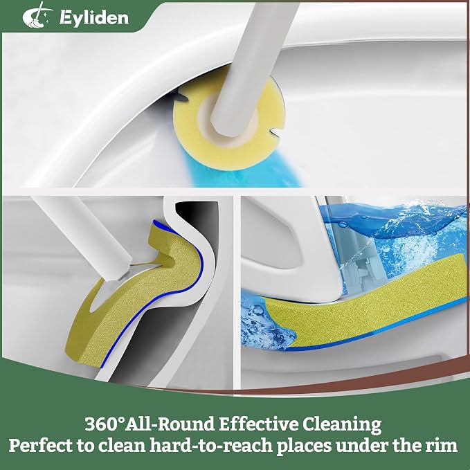 40 Count Pre-Soaked Refills Sponge, Dedicated for Eyliden Toilet Bowl Wand | Built-in Cleaner, No Extra Needed, Quick Change, Disposable Replacement Brush Heads for Bathroom Cleaning, Yellow