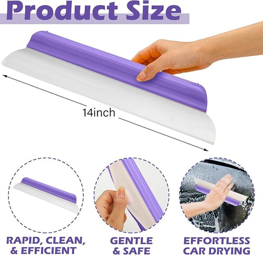 2 Pack 14 Inch Car Drying Squeegee Purple Longer Silicone Water Squeegee Window Shower Blade Automotive Squeegees Flexible Auto T-bar Rubber Squeegees for Car Windshield Glass Bathroom Wash Tool