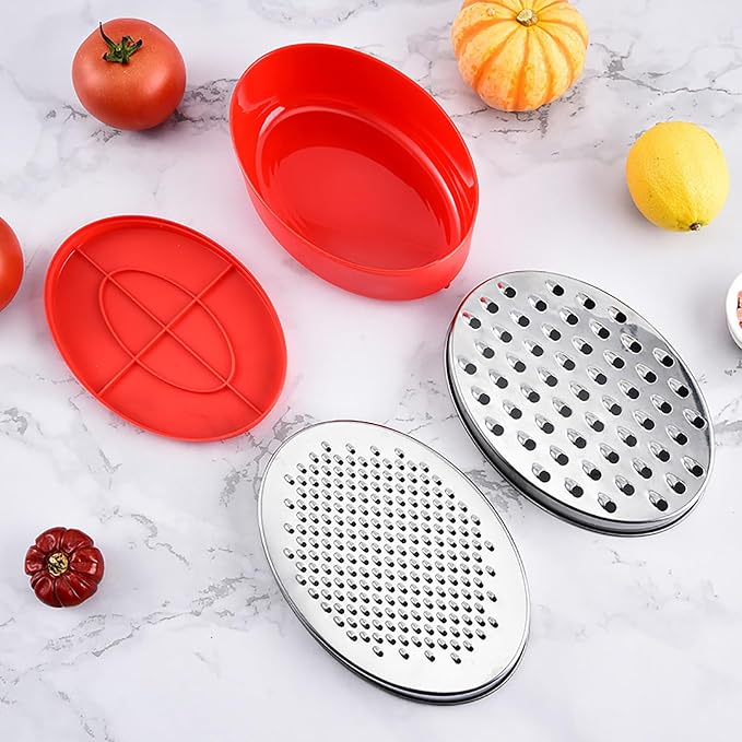 Kunovo Cheese Grater With Airtight Storage Container,cheese shredder&vegetable grater,Box Grater (1-Red)