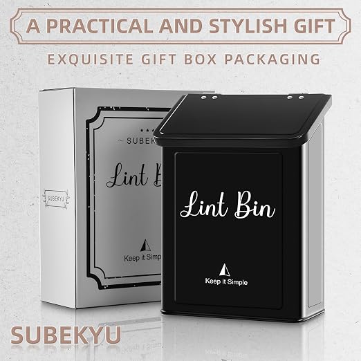 SUBEKYU Magnetic Lint Bin for Laundry Room Organization and Storage,Black | Wall Mounted Metal Lint Box Holder Trash Can with Lid for Dryer,Lint Basket for Laundry Room Decor