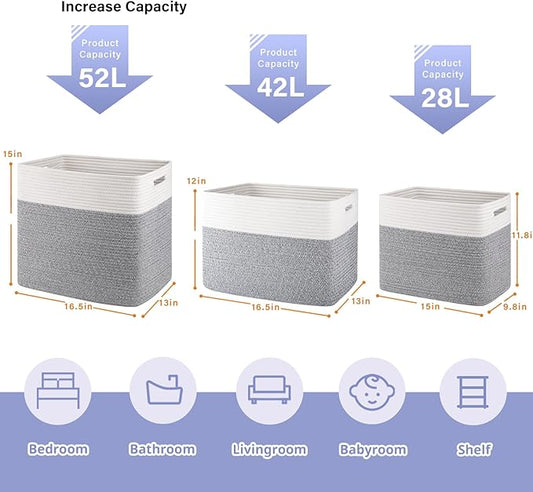 OIAHOMY Storage baskets for Shelf, Toy Storage Basket, Collapsible Storage Bins, Blanket Basket Living Room, Closet Storage for Bedroom, 15 x 9.8 x 11.8 Inches-Pack of 2-Grey, FSB-H-P-01