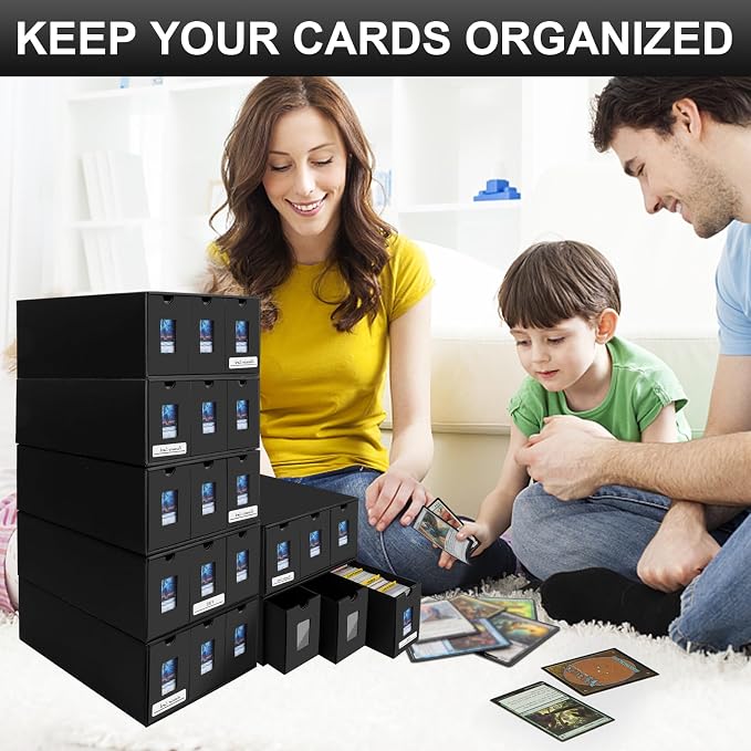 Trading Card Storage Box for 21000+, Card Deck Box for MTG Commander Display, Card Organizer Box with 72 Card Dividers, Labels & Tapes, Compatible with TCG, PTCG, MTG and Sport Cards