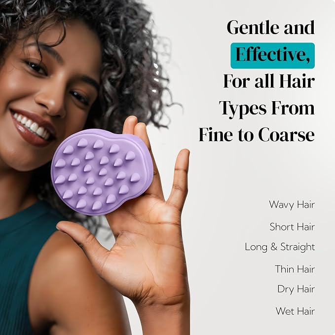 HEETA Hair Scalp Massager Shampoo Brush 2 Pack, Soft Silicone Bristles for Dandruff Removal, Waterproof for Wet & Dry Hair, Suitable for Men & Women (Light Beige & Purple)