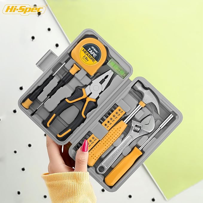 Hi-Spec Tool Kit Yellow 20pc. Small Tool Kit for Home DIY & Office Repairs. Compact and Lightweight Essential Tools in a Portable Book-Sized case.