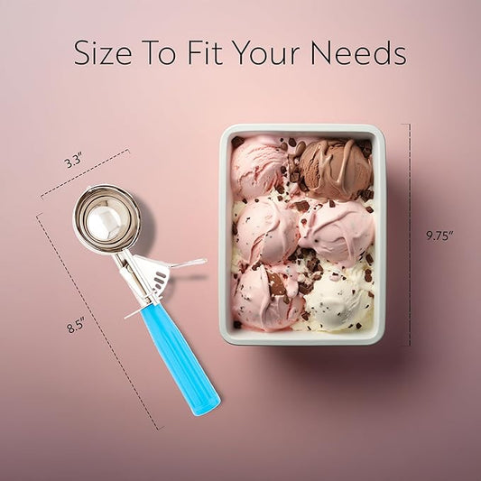 Restaurantware 2.75 Ounce Portion Scoop, 1 Trigger Release Stainless Steel Cookie Scoop - With Blue Handle, Stainless Steel Disher, For Portion Control, Cookie Dough, Cupcake Batter, Or Ice Cream