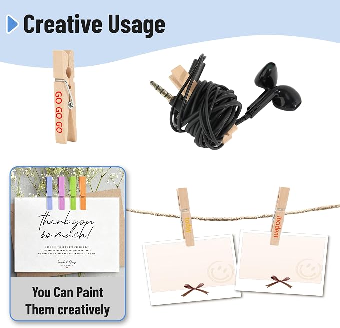 Mr. Pen- Mini Wooden Clothes Pins for Photo, 1.9 Inch, 100 Pack | Small Wooden Craft Clips for Card Making, Hanging Pictures, Party Favors, DIY Art Projects, Miniature Decorations