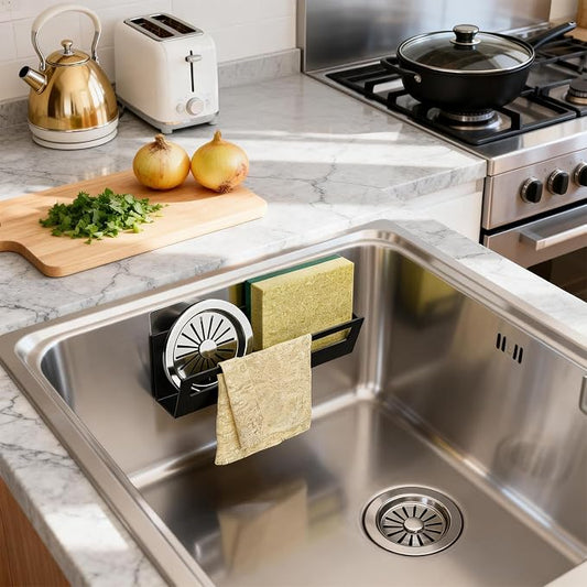 Epicano Sponge Holder for Kitchen Sink | with Suction Cups & Adhesive Hook, Rustproof, Space-Saving Wall Hanging, Stainless Steel, For Sponge, Dish Cloth, Brush