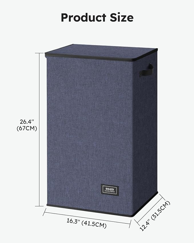 SOLEDI Laundry Hamper with Lid 90L Large & Tall Collapsible Laundry Basket, Clothes Hamper with Bag Removable Easy to Carry, Dirty Hampers for Bedroom, Bathroom, Dorm, College, Navy Blue