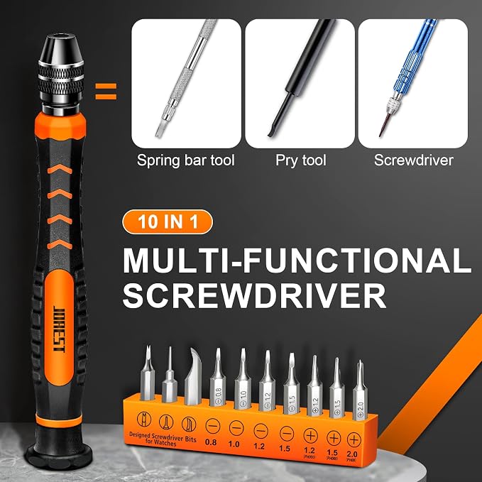 JOREST Watch Repair Tool Kit, Battery Replacement & Strap Adjustment, Wrench Opening Back Cover, Case Opener, Link Remover, Bracelet Resizing, Band Pin Removal, Screwdriver, Spring Bar