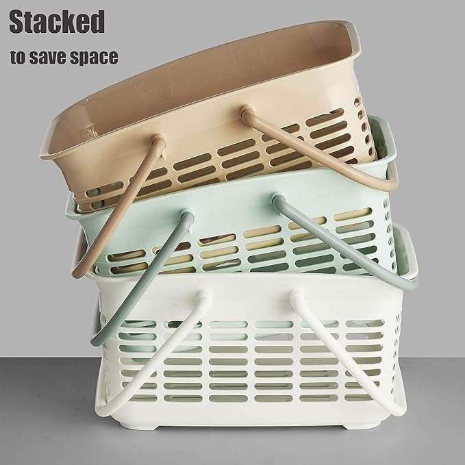 ALINK Plastic Shower Caddy Basket with Handle, Portable Organizer Storage Basket for College Dorm, Bathroom, Kitchen - Pink