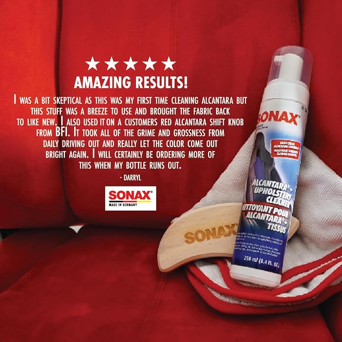 SONAX Upholstery & Alcantara Cleaner Foam | Interior Cleaner for Synthetic Suede, Fabric Seats, Carpet, Door Panels, Headliners & Trim | Removes Dirt, Oils, Stains & Grime Build-Up | 8.45 oz | 250 ml
