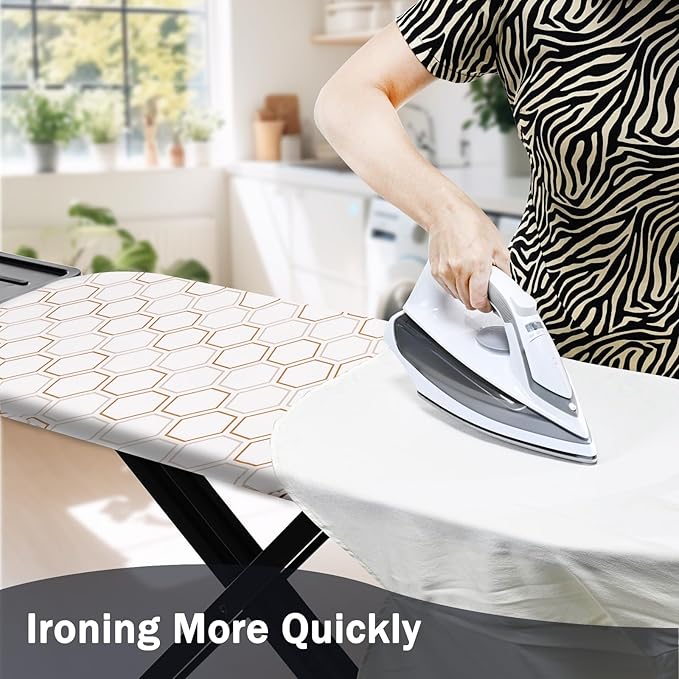 SheeChung Ironing Board Cover and Pad 15"x49",Cotton Cover and Thick Padding,Resist Scorching and Staining,Hook and Loop Fastener Strap,Heavy Duty Iron Covers Standard Boards