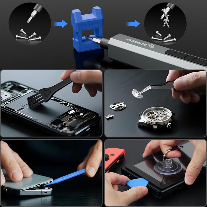 STREBITO 144-Piece Upgraded Electric Screwdriver | Max 0.7 N.m, 120 Magnetic Bits, 5-gear Torque Adjustment, Precision Screwdriver Set, Repair Tool Kit for Electronics and PC