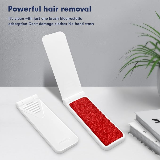Kerros Foldable Lint Brushes for Clothes and Pet Hair, 4 Pack | Reusable Portable Lint Brushes for Clothes, Furniture and Pet Hair, 2 White and 2 Black, Compact Travel Size
