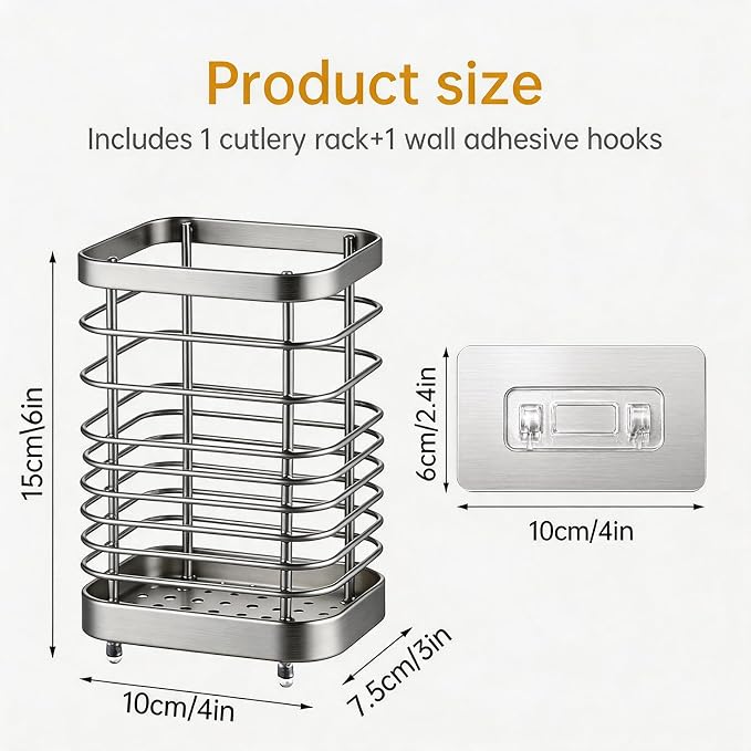 Stainless Steel Utensil Holder & Drying Rack for Kitchen Sink, Wall Mountable and Tabletop Cutlery Drainer Caddy for Spoons, Forks, Chopsticks (silver)