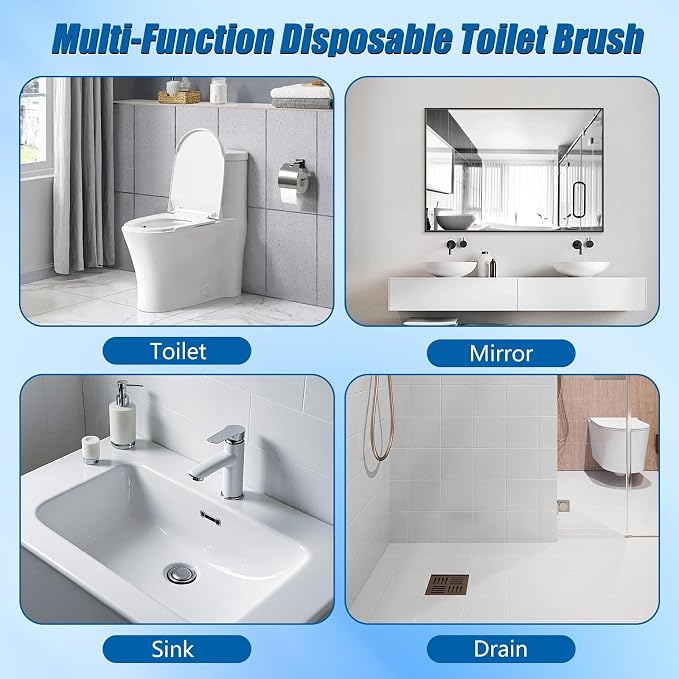 Disposable Toilet Brush Set, 2 Pack with 72 Refills & Wall Holder | 360° Swivel Head, Deep Scrubbing Toilet Bowl Cleaner, One-Touch Disposal, Toilet Wand for Sinks, Tubs & Floor Drains
