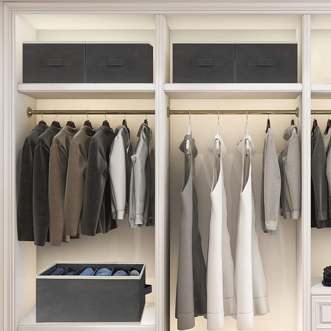 3 Pcs Large Size Wardrobe Clothes Organizers 6 Grids for Pants, Jeans, Sweater, T-shirt, Dress Stackable Closet Drawer Organizer Storage Bin Container with Sturdy Handles, Black