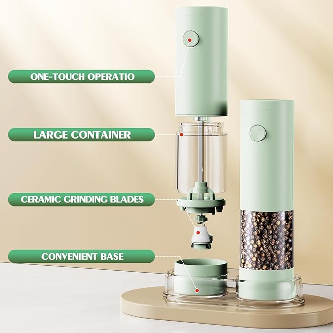 Electric Salt and Pepper Grinder Set Automatic Battery Pepper Mill Shakers Adjustable Coarseness Upgraded Larger Capacity with Led Home and Kitchen Appliances Birthday Gifts for Women Mom