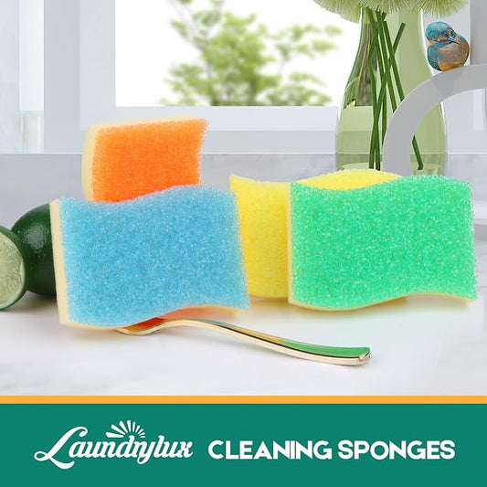LAUNDRYLUX Scrub Sponge, 8 Pack Dual-Sided Temperature-Responsive Scrubber - Non-Scratch - Multipurpose Dish Sponges for Kitchens, Bathrooms, and Outdoor Use - S Shape