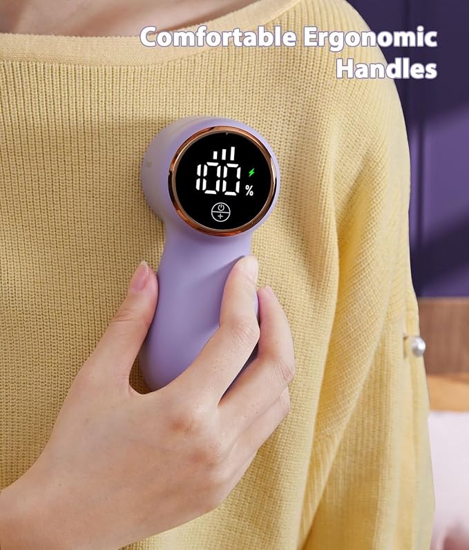 Rechargeable Fabric Shaver,Lint Remover, 3-Speed Sweater Shaver with LED Display, 2 Replaceable Stainless Steel 6-Blade Heads for Clothes, Sweaters, Furniture, Lint Balls and Fabric Pilling