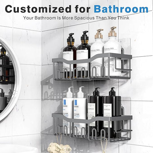 EUDELE Shower Caddy 2 Pack, Adhesive Shower Organizer for Home Decor & Kitchen Storage, No Drilling, Rustproof Stainless Steel Bathroom Shelf Organizer