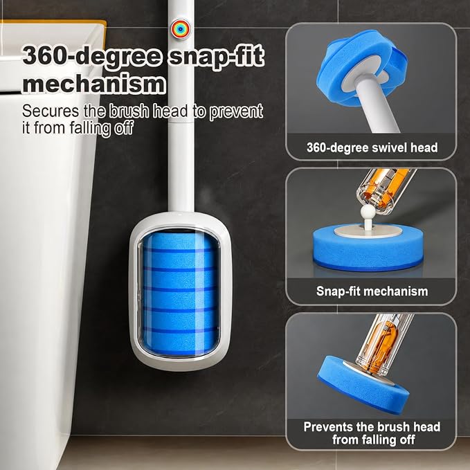 Disposable Toilet Brush Refills, 42 Toilet Wand Replacement Heads with Water-Activated Cleaning Formula, Multi-Layer Disposable Refill Pads for Toilet Bowl Cleaning, Blue