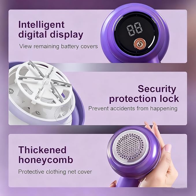 Rechargeable Fabric Shaver with LED Display, 3-Speed Electric Lint Remover for Clothes and Furniture (White)-WDED